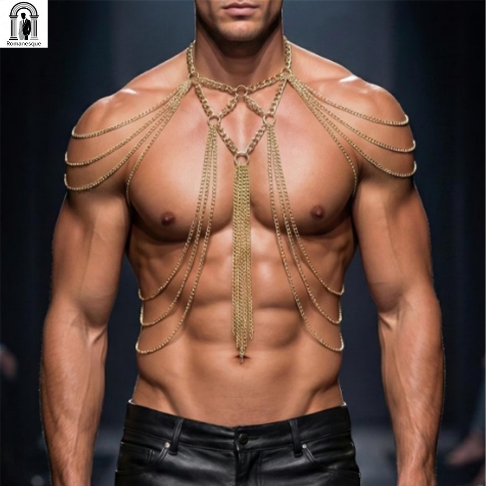 Body Jewelry Necklace - Rantai Dada Pria Berlapis Emas dengan