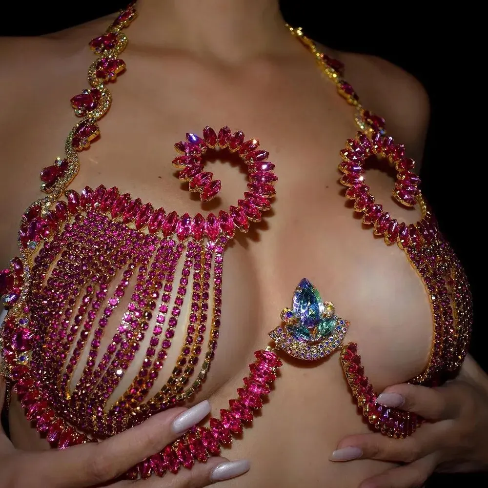 Body Jewelry Retainers - Rave braket dada kristal merah muda
