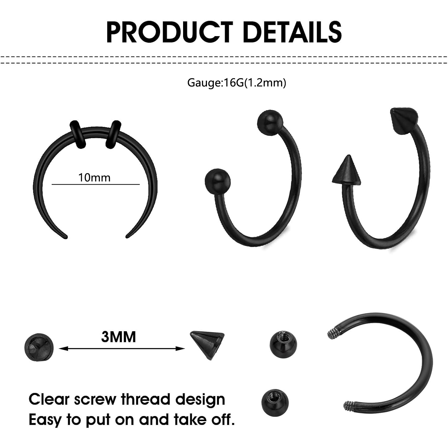 15Pcs Set Cincin Hidung Septum - Body Jewelry Replacement Ball ulasan dan harga