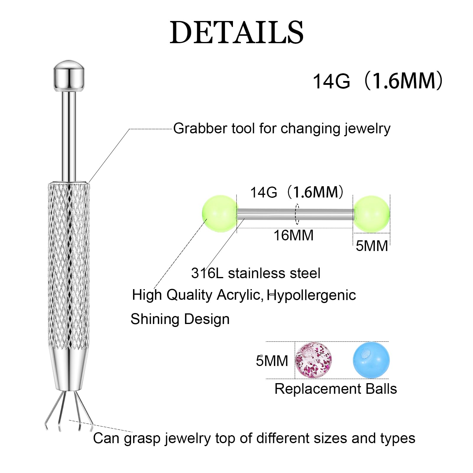 12 Buah Cincin Puting Barbell  - Body Jewelry Replacement Ball ulasan dan harga