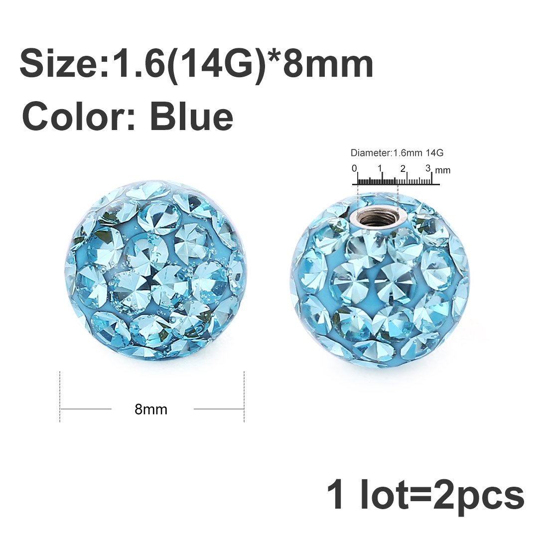 2 buah 14G 16G bola sekrup kri - Body Jewelry Replacement Ball ulasan dan harga